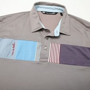 Travis Mathew Polo Shirt Mens Large Gray Accent Stripe No Logo Golf *